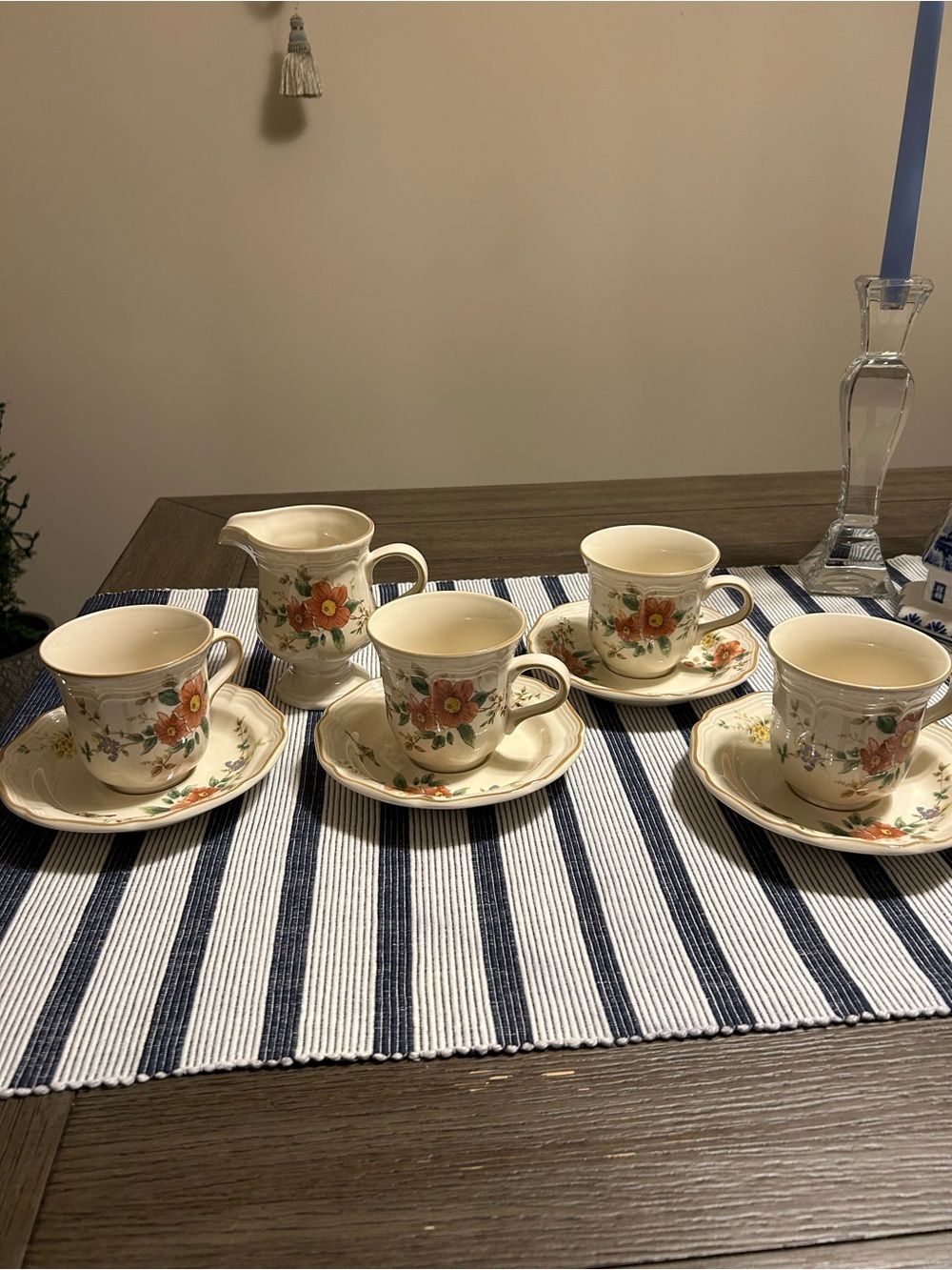 Mikasa Capristrano Teacup & Saucer Set with Cream Pitcher